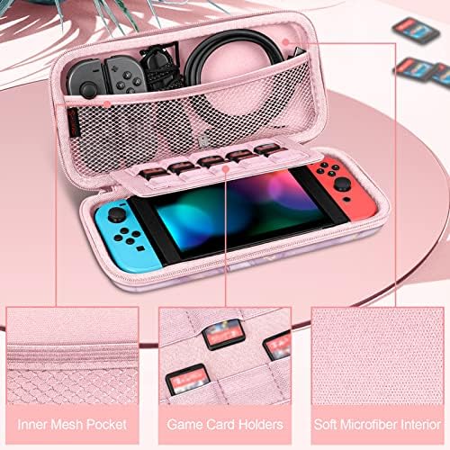 Fintie Etui na Nintendo Switch/Switch OLED - torba do przenoszenia, torba do przechowywania, etui z 10 uchwytami na karty do gry i paskiem mocującym do konsoli Nintendo Switch i akcesoriów,, Chwalebny marmur, Torba transportowa