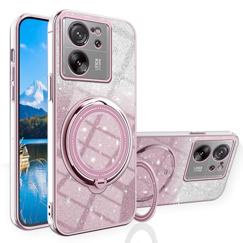 Coque Xiaomi 13T Pro antichoc évite les casses grâce au silicone souple pailleté rose