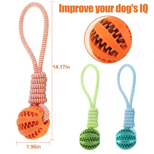 GmwyCzV 3 Stück Hundespielzeug,5cm Hundespielzeug Ball mit Seil Naturkautschuk Ball,Interaktives Hundeball Spielzeug,Kauspielzeug für kleine mittlere große Hunde für Zahnpflege (Blau Orange Grün)