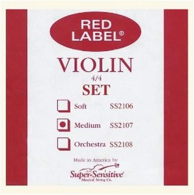 Super Sensitive 2107F Red Label Medium Gauge Violin String Set - E Flat Wound - Nickel - 4/4