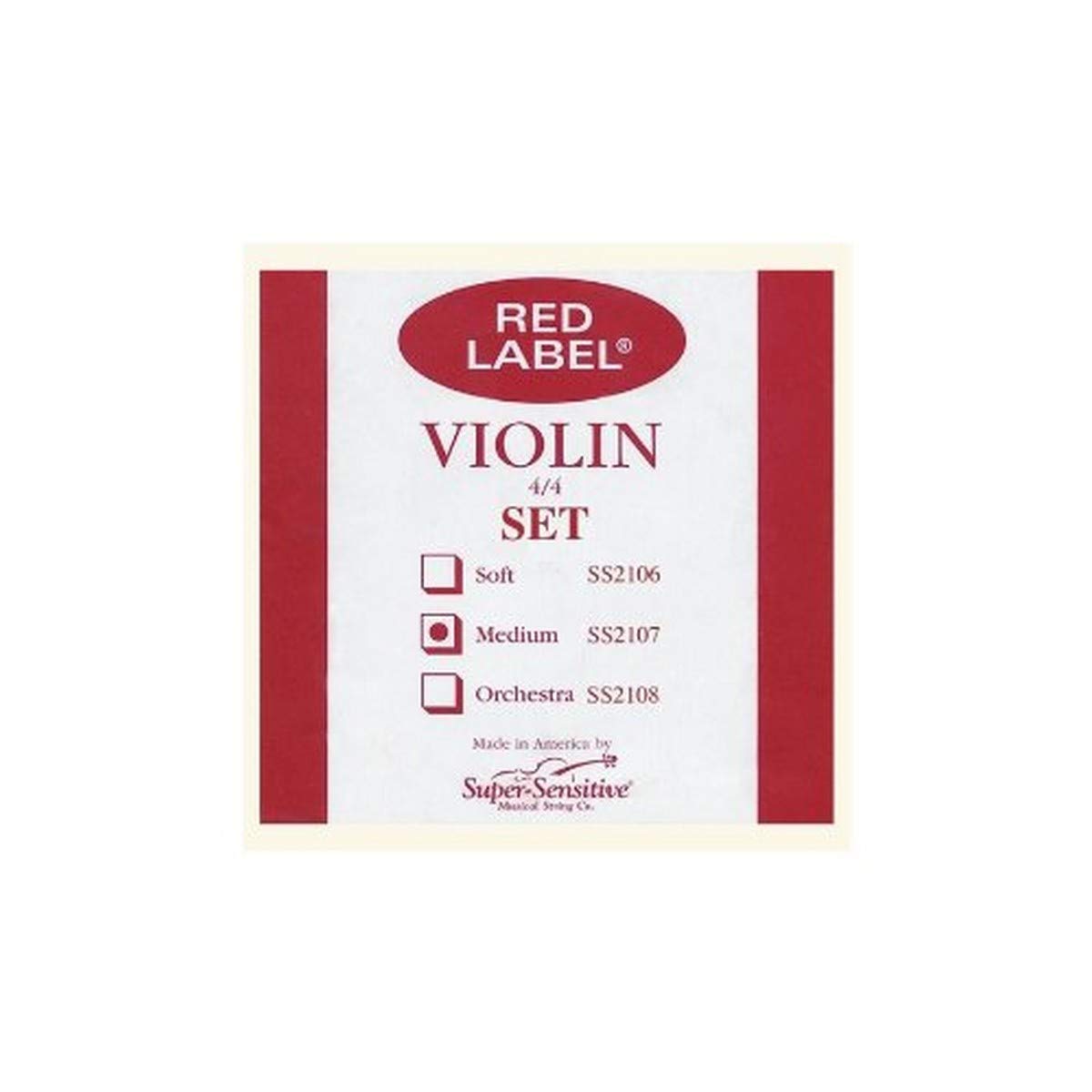 Super Sensitive 2107F Red Label Medium Gauge Violin String Set - E Flat Wound - Nickel - 4/4