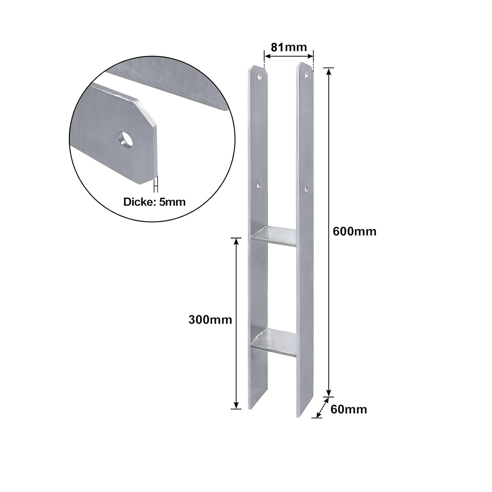 ACXIN Set di 4 supporti per pali ad H, in acciaio inox con rivestimento, per installazioni fisse all'aperto, 81 x 600 mm, 5 mm di spessore