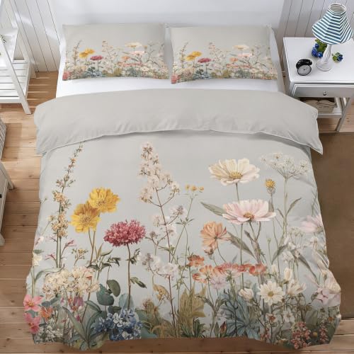 Linge de lit microfibre douce parure fleur sauvage imprimé botanique rustique - 4