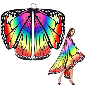 Emageren Vlindervleugelsjaal voor dames, vlindervleugels, volwassenen, zachte stof, accessoires voor carnaval, Pasen, party, dans, meerkleurig, 168 x 135 cm