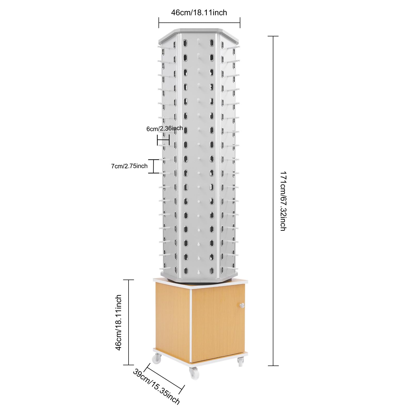HAPPCUCOE 360 Rotating Sunglass Display Rack,90 Pairs Glasses Display Stand with Wheels, 5-Sided Sunglass Display Rack ,Sunglasses Holder Organizer (Light Brown) (Silver, Yellow, 102 Pairs)