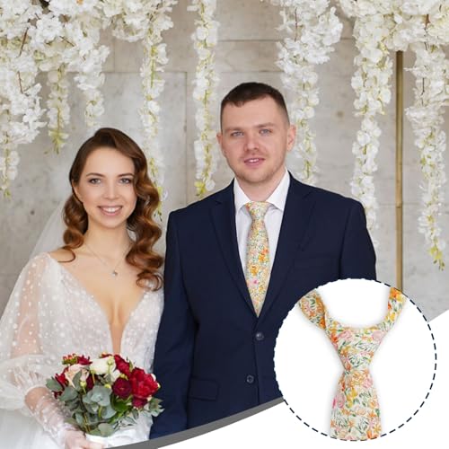 Image of Luckyvestir Mens Ties, Sage /Dusty Blue /Pink Floral Ties for Men, 2.76 inch Cotton Flower Necktie for Wedding /Groomsmen /Party