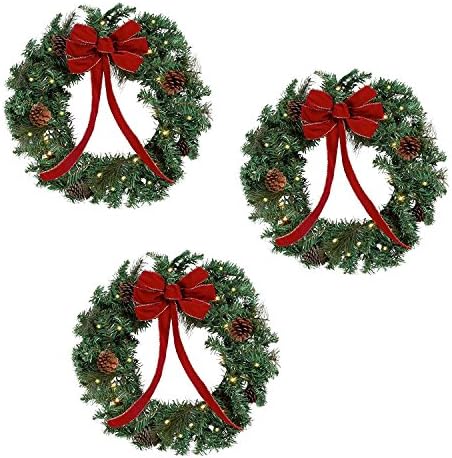 Nantucket 22 inch Lighted Christmas Wreaths - 3 Wreath Set