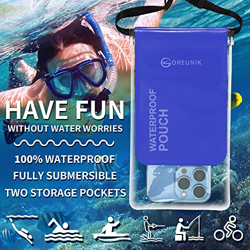 Oreunik Waterproof Phone Pouch [2-Pack], Waterproof Case Dry Bag For Iphone 14/13 Pro Max Samsung Galaxy S22/S20 S11/S10 Up To 8 Inches, Screen Touch Sensitivity, 2 Layer Design Pocket (Black+Blue) #TOP1