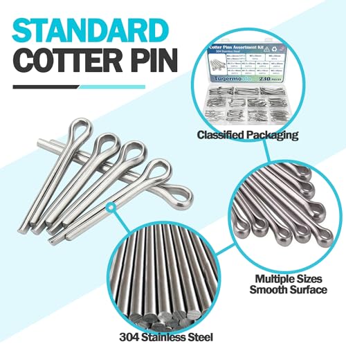 image for Tugermoola 230PCS 12 Sizes Cotter Pins Assortment Kit 304 Stainless St