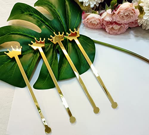 Pack of 20 Crown Swizzle Sticks,Cocktail Drink Stir Sticks,Acrylic Mirrored Princess Drink Stirrers for Baby Shower,Festival&Party Deco (Gold Mirror)