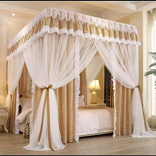 Fabric Bed Drapes Mesh Protection Canopy Shielding Netting, King Size Queen Twin Size Mosquito Net Canopy，Canopy Bed Frame Post Poles 4 Corner Mosquito Netting Bracket, Stainless Steel Mosqu