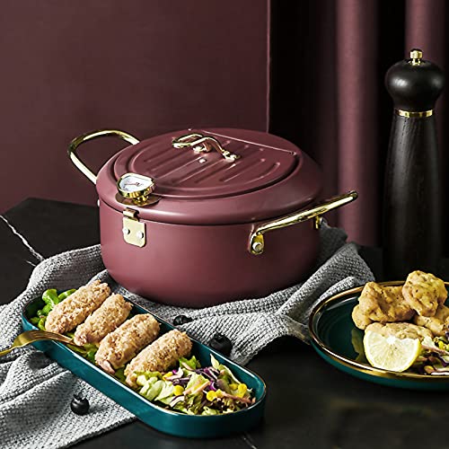 Lepo Fryer Frying Pot, Japanese Tempura Fryer With Thermometer, Lid And Oil Drainer, Non-Stick Stainless Steel Deep Fryer For Kitchen French Fries, Fish And Shrimp #TOP6