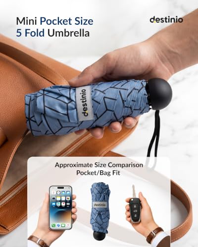 Image of Destinio Small Umbrella for Travel, SPF 50+ UV Coating for Sun Protection, 5 Fold Manual Open, Pocket Size Compact Capsule Umbrella for Women, Kids, Foldable Lightweight Portable Mini Summer Umbrellas and Sun (MINI SIZE NOT FOR HEAVY RAIN)