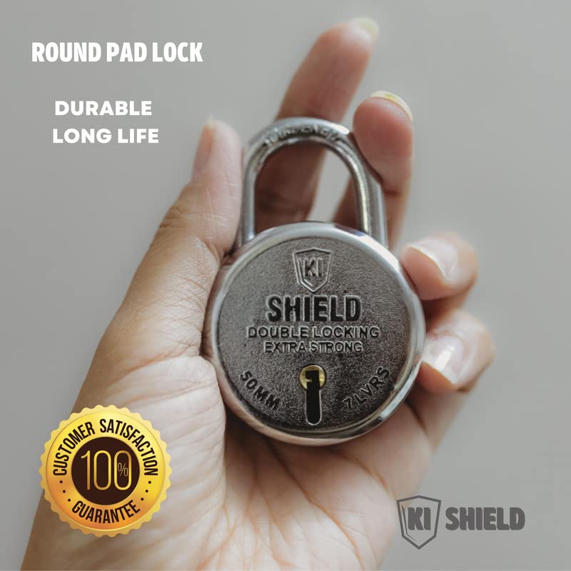 Image of 1001 Round Small Steel 50mm Keyed Padlock | (7 Levers, 3 Keys) (Silver Chrome Plated Finish) | Door Accessories, Shutter Lock, Lock for gate, Door Lock for Home, Durable Long Life