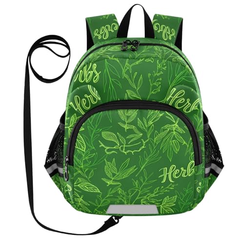 Herbs Plant Sketch DarkGreen Toddler Harness Backpack for Boys Girls 3-6 Years Kids Backpack with Anti Lost Safety Leash Child Leash Backpack for Preschool Travel Walking