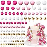 113 PCS 5 Size Colorful Balls Cake Topper Foam Ball Cake Decorations Ball Shaped Cake Insert Topper for Birthday Baby Shower Wedding Decoration Supplies (Gold Pink White Hot Pink)