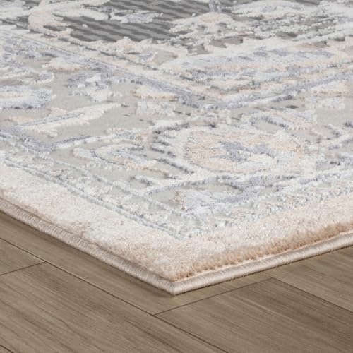 Rug Branch Aman 4' x 6' (3'11" x 5'7") Brown/Grey Distressed Medallion Indoor Area Rug, Traditional, Medium Pile, Stain-Resistant Carpet - Living Room, Bedroom, Dining Room, and Kitchen by Rug Branch - Used condition - Image 3