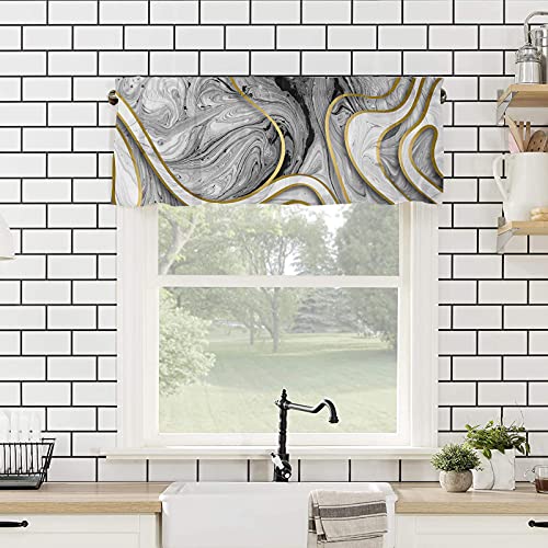 Savannan Window Curtains Valances, Marble Texture Line Black Gold White Rod Pocket Cafe Valance Short Curtains For Kitchen, Bedroom, Living Room, 1 Panel, 54X18 #TOP3