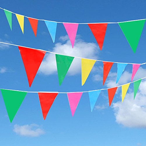littlegrasseu 80m Fanions Guirlande Banderole Triangulaire Polyester Drapeaux Décor Double Face Intérieur/Extérieur Bunting pour Anniversaire Mariage Festivités Foraine Jardin en Plein Air Cover