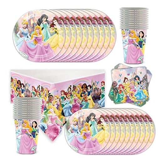 Princess Partydeko- Vajilla para Fiesta 61 Unidades, Color Rosa y Niña,Conjunto de Decoraciones de Mesa de Cumpleaños para Niño[1 Mantel, 20 Platos, 20 Tazas, 20 servilletas]