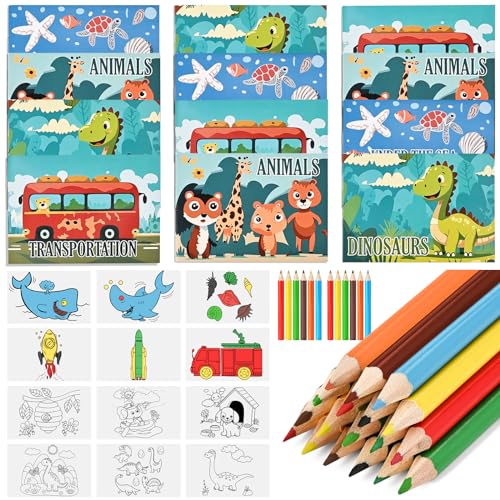 Tigvio 12 Stück Malbücher für kinder, Mini Malbuch Kinder Mitgebsel, Mini Malbuch Set mit 12 Malbücher+72 Buntstifte Kinder ab 3 4 5 6 Jahren für Mitgebsel Kindergeburtstag Hochzeiten Gastgeschenke