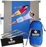 Beach Blanket Sand Proof, XL 10’ x 9’, Great for Festivals, Hiking, Camping, Picnics, Games - Durable 210T Nylon, Quick Drying, 5 Sand Pockets, 1 for Storage + 4 Anchor Loops & Quality Stakes