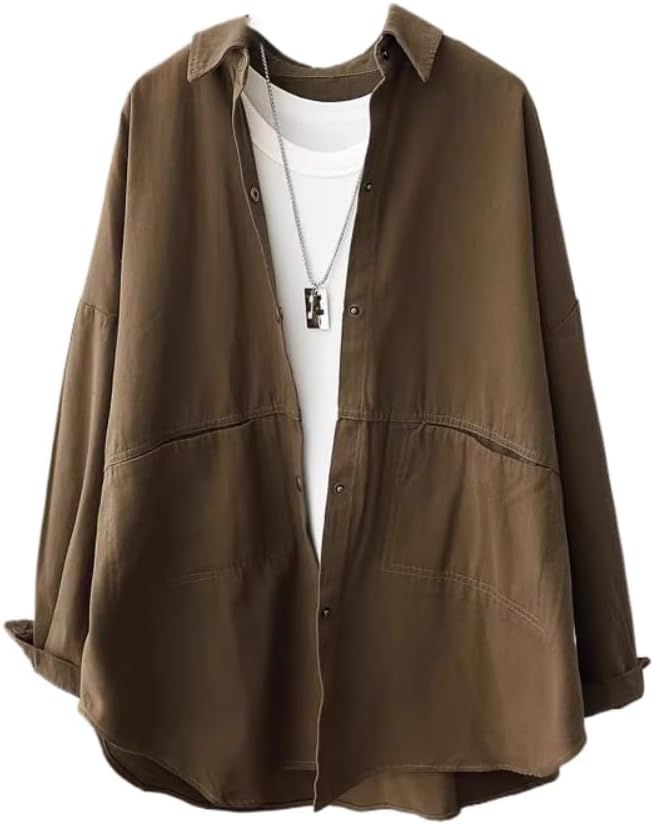 Retro Workwear Cotton Jacket Womens Autumn Slim Shirt top
