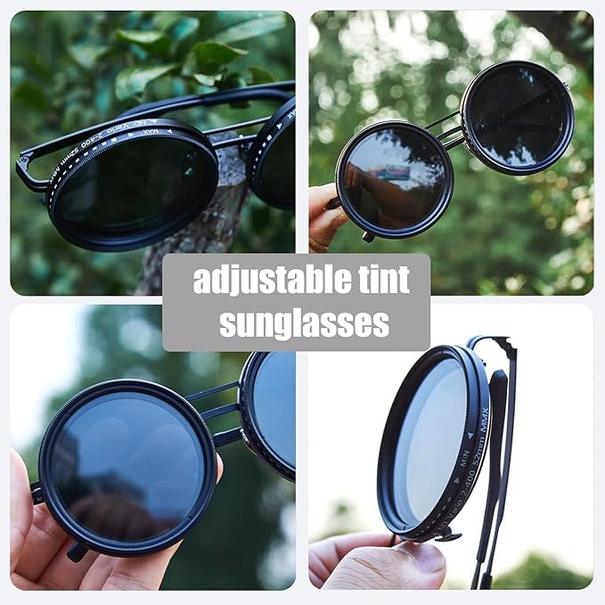 Image of Adjustable Tint Sunglasses for Men and Women - Rotating Lenses Photochromic, Polarized, Vintage Steampunk Style UV400 Protection [Black]