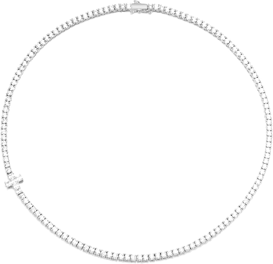 BREN Tennis Necklaces for Women - Gold Plated Cross Necklace Tennis Chain - 3.0mm AAAAA Cubic Zirconia Tennis Necklace for Women Men 16-20inch