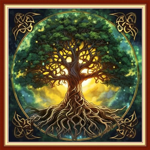 Image of Redxing Stamped Cross Stitch Kits Embroidery kit for Beginners Adults Full Range of Embroidery Patterns Starter Kits DIY Printed Cross Stitch Kits Needlepoint Kits 11CT- Magic Tree 18x18 inch