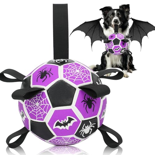 Image of Dog Toys Balls, Dog Soccer Ball with Straps, Dog Birthday Gifts, Durable Balls for Small Medium Pet, Puppy Outdoor Toy, Pet Training Soccer Ball, World Cup Soccer (6 Inch) (Spider, Medium)