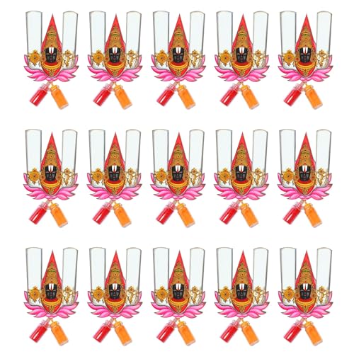 Image of CraftVatika Haldi Kumkum Return Gifts in Bulk Festive Decor, Pasupu Haldi Bottle Tirupati Balaji Cutout, Thamboolam Return Gifts for Wedding, Pooja, Navratri Diwali Babyshower Gift for Family (15 Pcs)