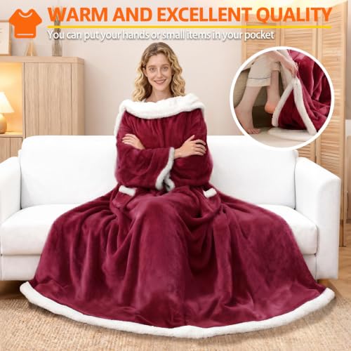 Image of Wearable Heated Blanket With Sleeves & Foot Pocket, Heated Throw Blankets Fast Heating Blanket With 10 Heat Settings Auto Shut Off Over-Heat Protection-Warm Gift, Machine Washable, 52 inch*72 inch+18 inch