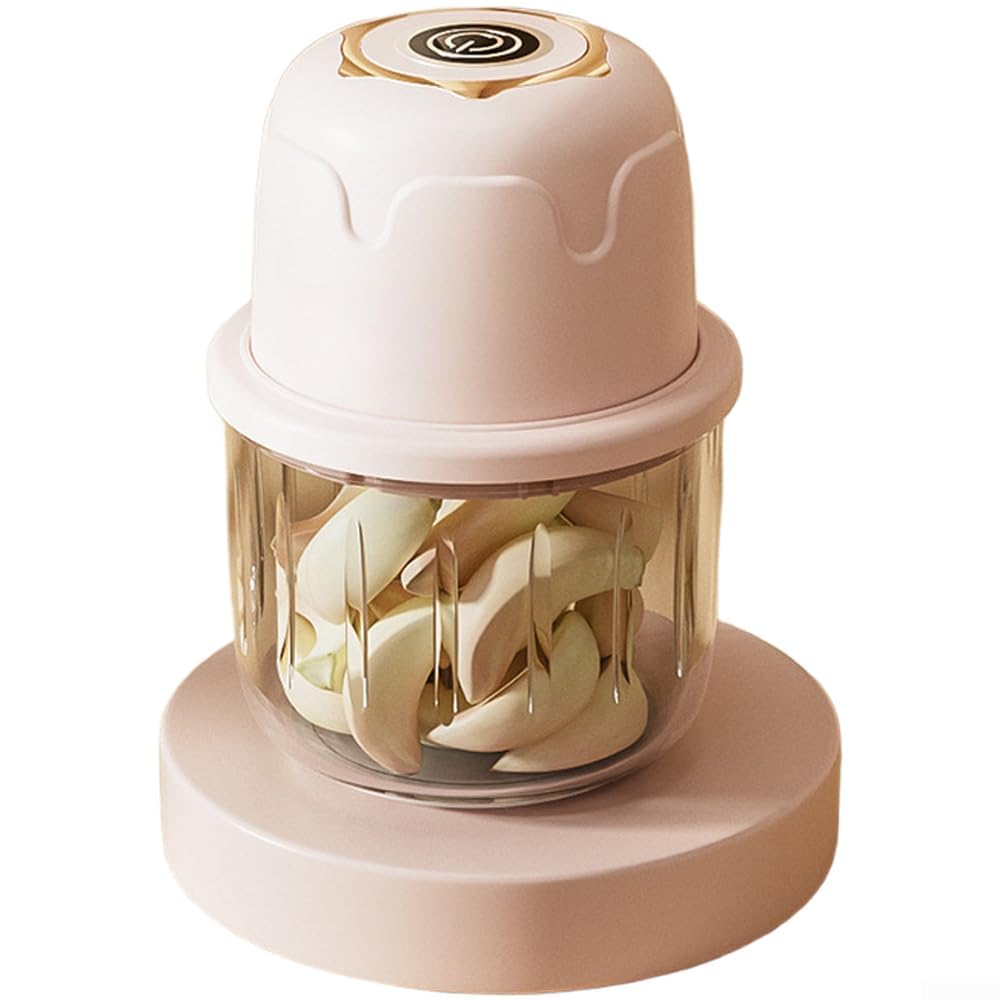 Tritatutto elettrico ricaricabile tramite USB, ciotola in vetro da 350 ml, con 6 lame in acciaio inossidabile, 28000 giri/min wireless per mini tritacarne, per aglio (polvere da 350 ml)