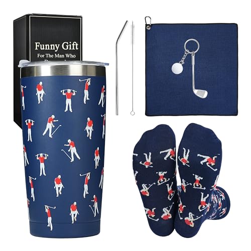 Merclix Funny Golf Gifts for Men Who Have Everything Gift Set with Funny Sock 9-11 Towel Keyring Mug Golf Accessories for Men Dad Husband Grandad Golfers Christmas Birthday Fathers Day