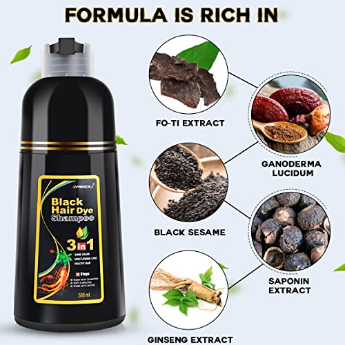 Iiimeidu Black Hair Dye Shampoo 3 In 1 For Gray Hair, Herbal Ingredients Shampoo Black Hair Dye For Women Men, Grey Coverage Shampoo 500Ml (Black) #TOP3