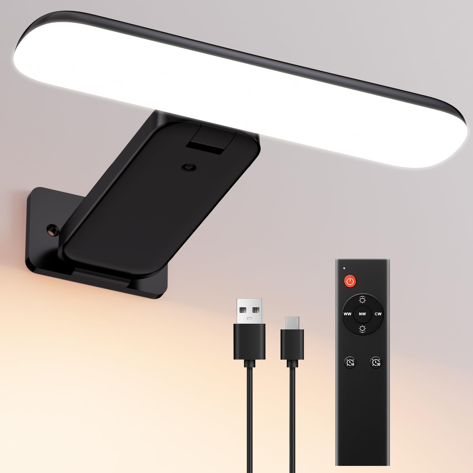 Grevoxy Bildbeleuchtung Kabellos, Akku Wandlampe Innen, LED Wandleuchte Innen mit 3 Farbtemperaturen, Fernbedienung mit Timer, Bilderleuchte für Malen Foto Dart Beleuchtung Bilder Wandkunst​, Schwarz