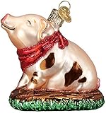 Old World Christmas Piggy in The Puddle - Pink Glass Blown Ornament for Christmas Tree, Handcrafted Holiday Decoration, Farm Animal Collection