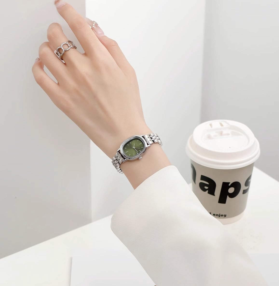 Orologio da polso da donna, ovale, minimalista, al quarzo, con quadrante piccolo, in acciaio inox, sottile, stile casual