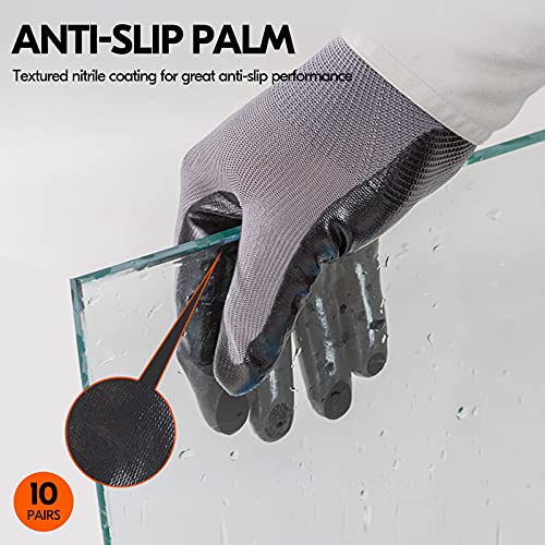 Vgo... 10-Pairs Safety Work Gloves, Gardening Gloves, Non-slip Nitrile coating, Dipping Gloves (Size XL, Gray, NT2110) - Thumbnail 4