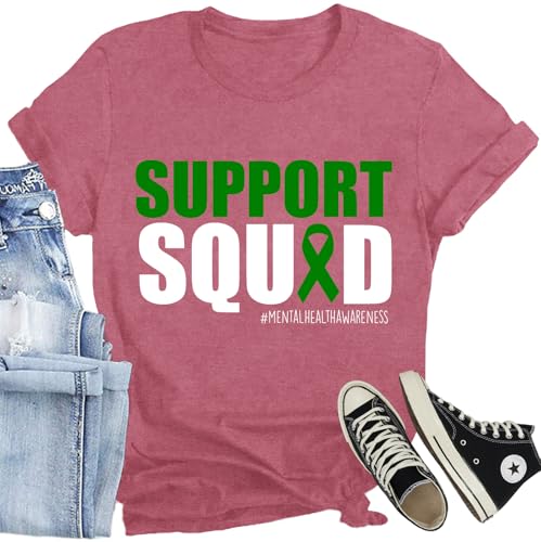 Mental Health Shirt Women Green Ribbon Awareness T-Shirt Inspirational Psychologist Tee Tops