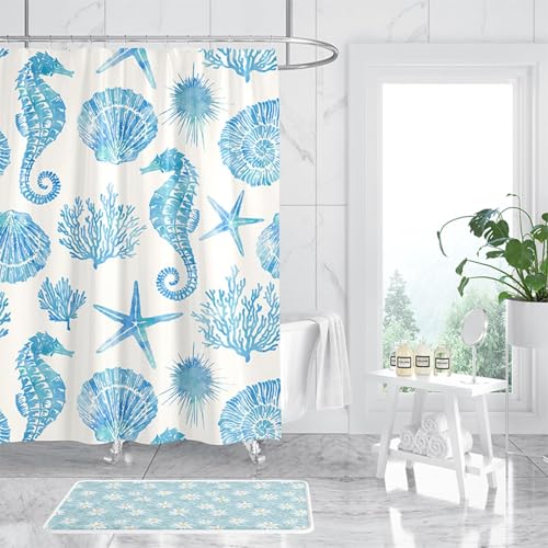 Rideau de douche lavable en machine séchage rapide motif océan - 8