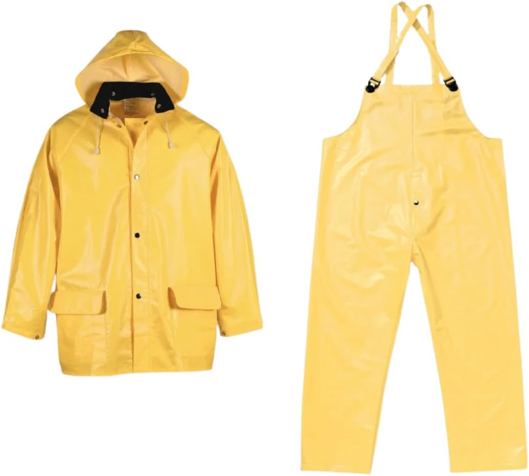 Viking Handyman Suit - Wind and Waterproof Bib Overalls and Jackets for Men of Durable PVC/Polyester with Detachable Hood