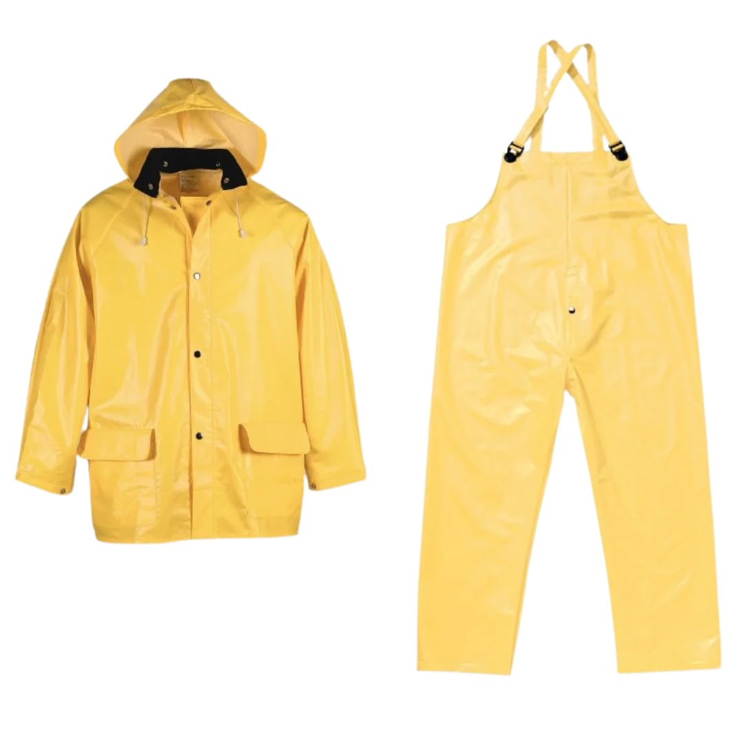 Viking Handyman Suit - Wind and Waterproof Bib Overalls and Jackets for Men of Durable PVC/Polyester with Detachable Hood