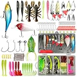 Wihozte Angeln Köder Set mit Köderbox, 107 Stück Angelköder Set mit Wobbler Löffelblinker Spinner Jigs Haken & Zubehör, Professionelles Angelzubehör für Süß- & Salzwasser