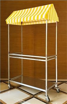 Cart with Wheels Selling Food, Vending Cart with Canopy, Carbon Steel Vendor Cart with Wheels, Mobile Hot Dog CartYellow,19.7x39.4in