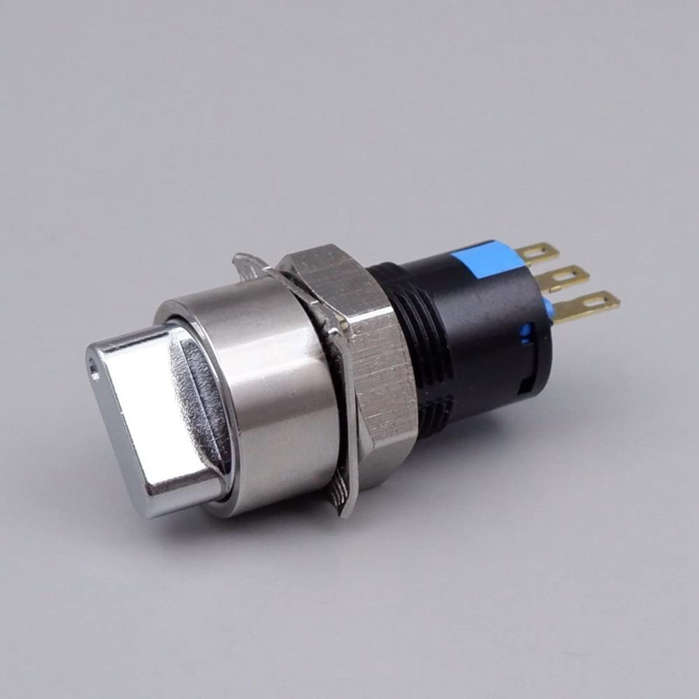 Metal Selector Rotary Switch 2/3 Pos 16/19/22mm Self-return Momentary Self-locking Fixation Knob Switch Waterproof Button (Color:16mm/Vol:With Connector/Size:Fixed Self-locking/SD:3 Pos 2NO2NC)