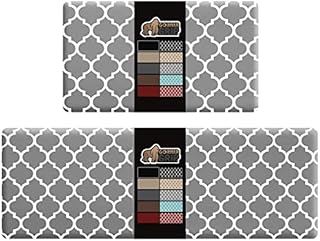 Gorilla Grip 2 Piece Cushioned Kitchen Anti Fatigue Comfort Mat, Comfortable Padded Rug, Stain Resistant Supportive Durable Cushion Rugs, Office Standing Desk Floor Mats, 17x24 and 17x48, Grey White