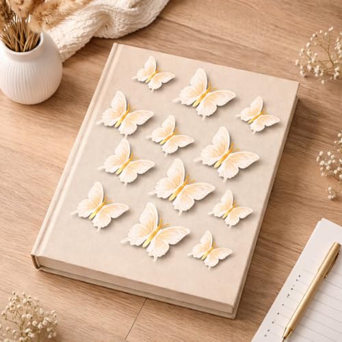 Image of CraftVatika 3D Butterfly Wall Stickers for Home Decor with Sticking Pads 12 Pieces | White Gold DIY Butterfly Wall Decoration for Living Room Bedroom Kids Room | Home Decoration Ornament for Door