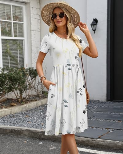 Image of COSSEN Women's 2026 Summer Midi Dress Crew Neck Short Sleeve